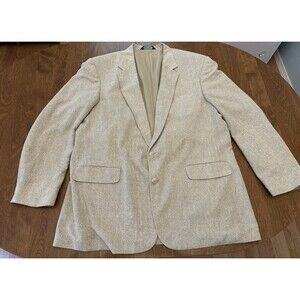 Lands End Sport Coat Men's 47 Beige Silk Polyester Unstructured Blazer 2 Button